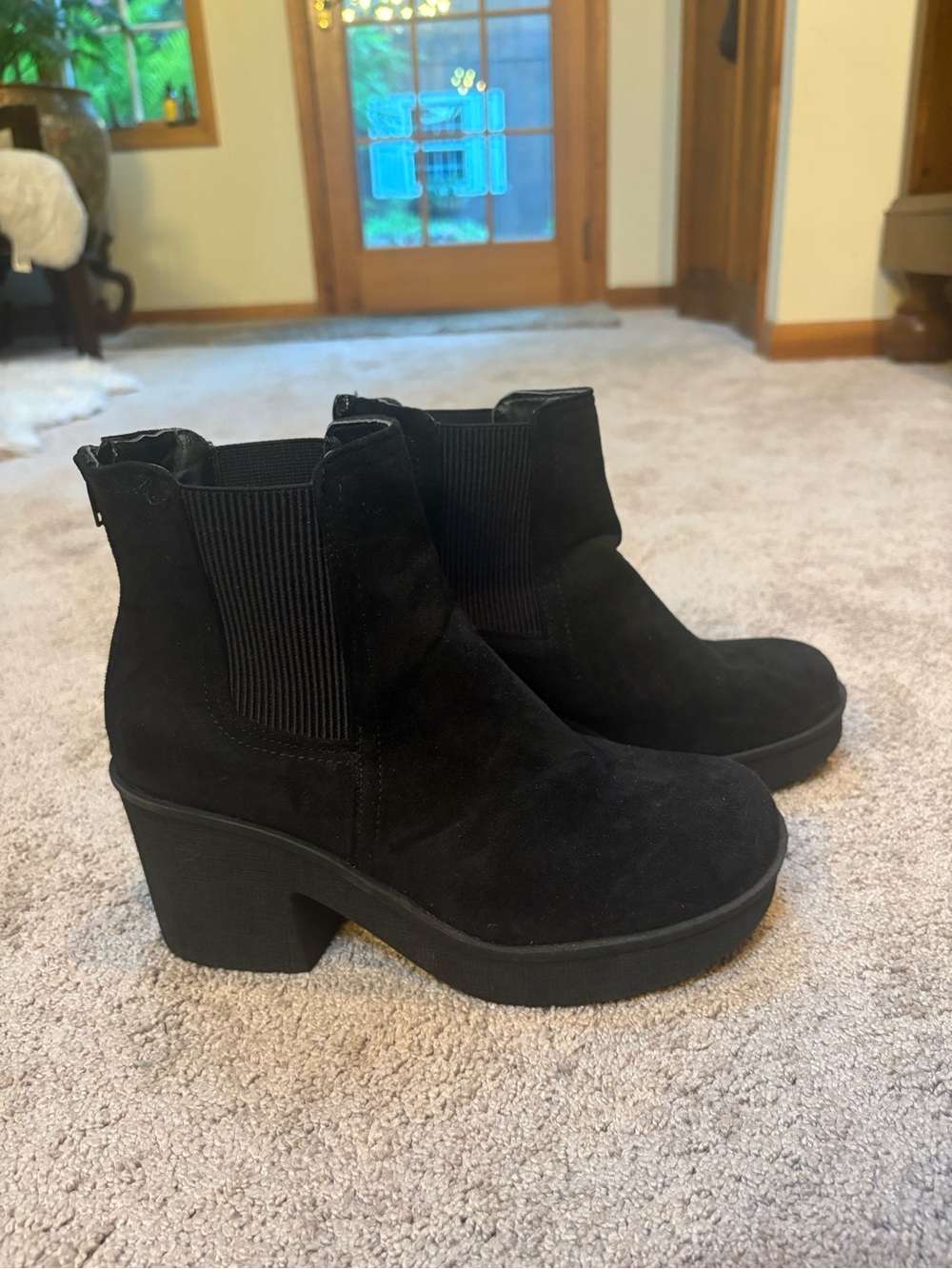 Altar'd State Black Suede Platform Chelsea Booties